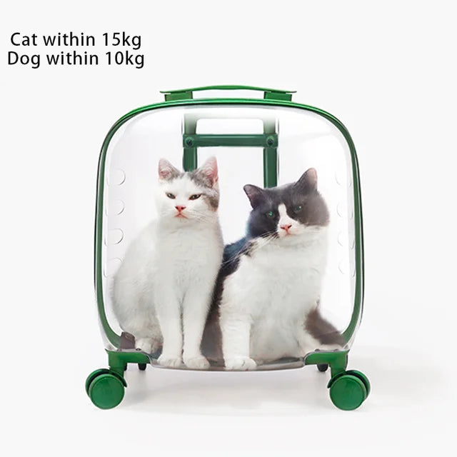 Rolling Pet Travel Trolley with Wheel, Transparent Capsule, Pink, Green, Puppies, Dogs, Cat Carriers Bag, 5-20Kg - V.I.P Digital Presence
