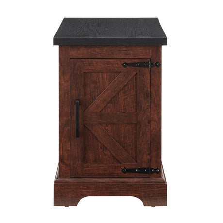 Farmhouse tea table bedside table rectangular farmhouse tea table with barn door and adjustable storage rack OAK - V.I.P Digital Presence