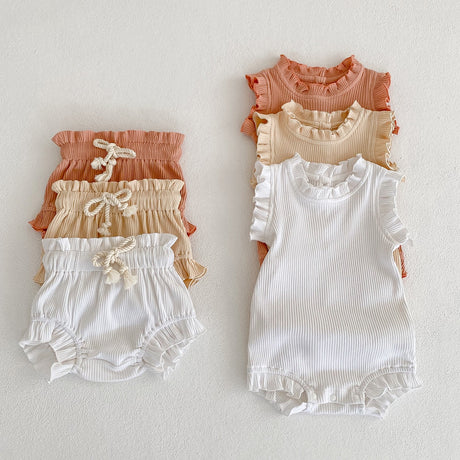 Baby Pit Thread Crawling Clothes Spring/Summer Wooden Ear Edge Girls' Harper+Drawstring Big PP Pants Set - V.I.P Digital Presence