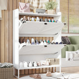 Shoe Cabinet with 2 Flip Drawers,Shoe Storage Cabinet for Entryway,Freestanding Shoe Cabinet Organizer with Open Storage White - V.I.P Digital Presence