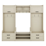 Four in one detachable hall tree with drawers and cabinets, 7 hooks, multifunctional corridor hangers, antique beige shoe stools - V.I.P Digital Presence
