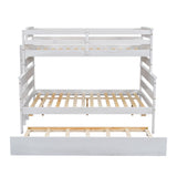 Wood Twin over Full Bunk Bed with Twin Size Trundle  White