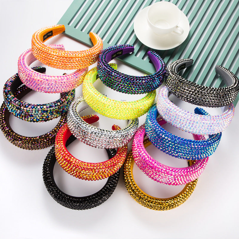 Ins Super Flash Full Drill 4.5cm Wide Brimmed Headdress Thickened Sponge Solid Color Headband Ladies Press Release Art Headband - V.I.P Digital Presence
