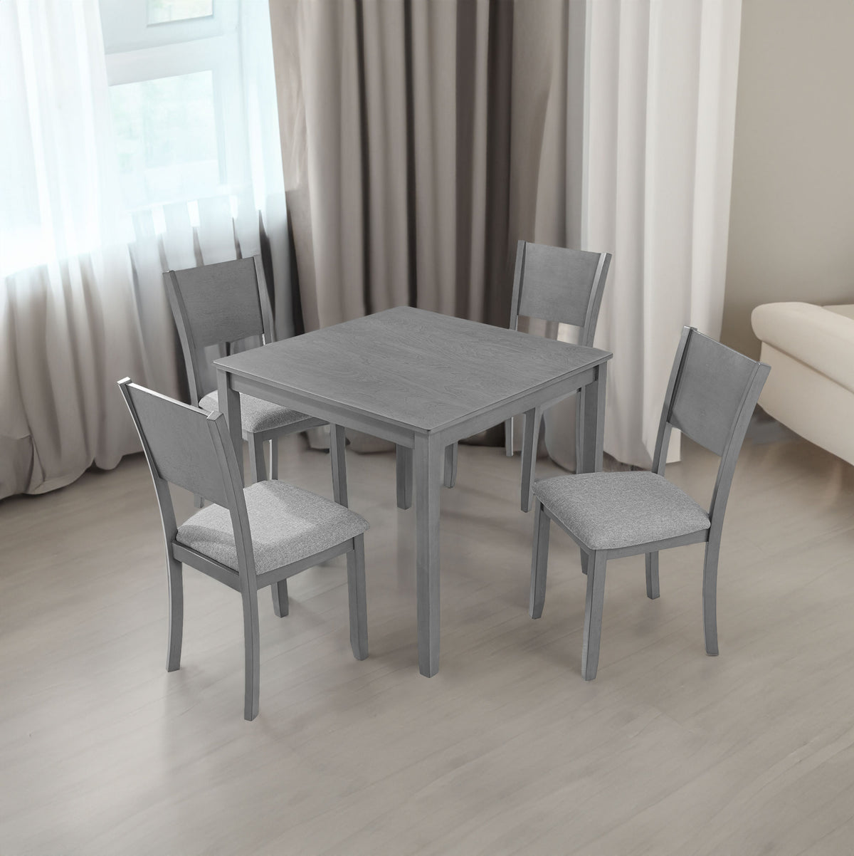 5 Piece Modern Dining Set, Square Wooden Dining Table with 4 Upholstered Chairs for Kitchen, Dining Room, Gray - V.I.P Digital Presence