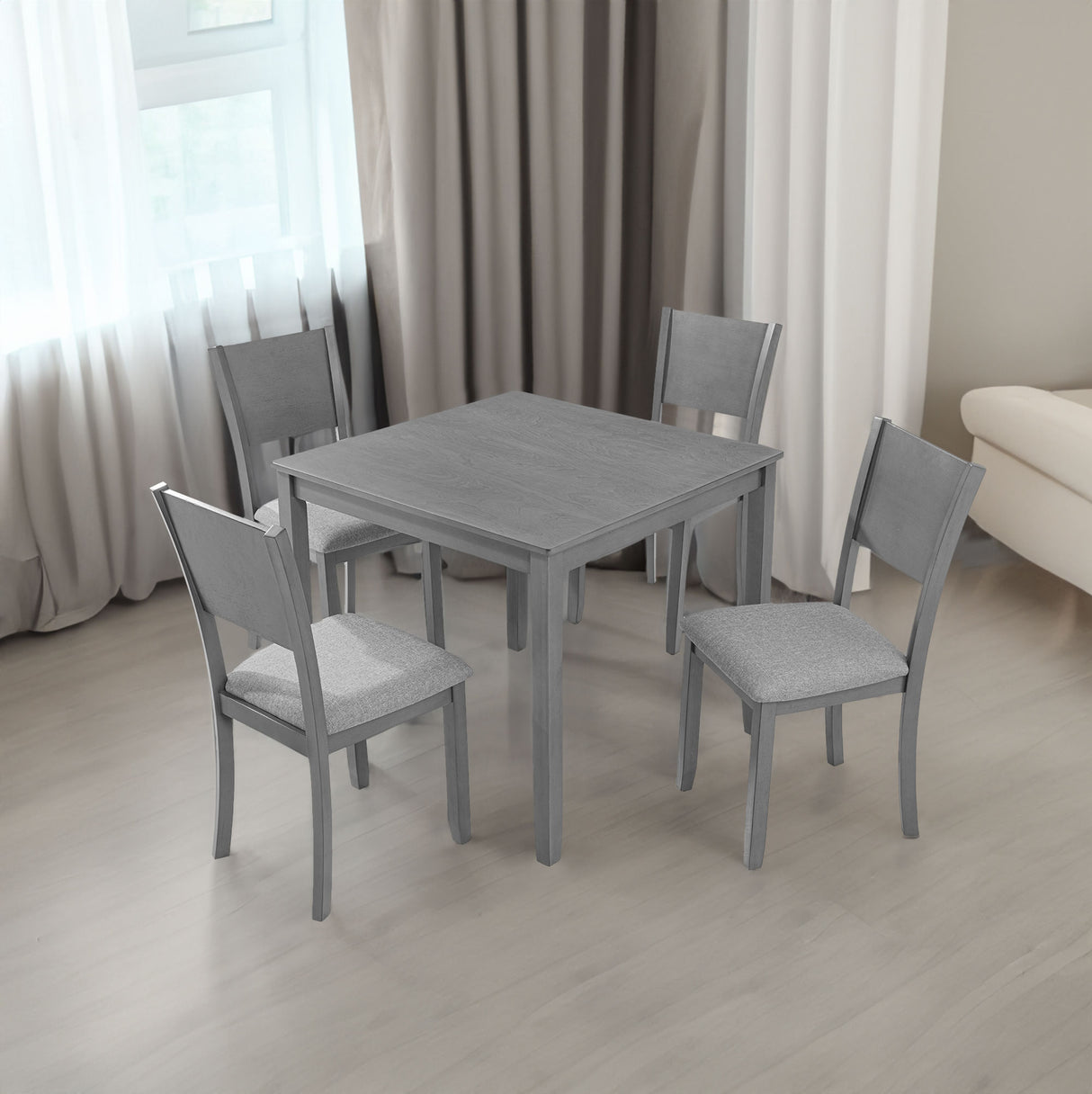 5 Piece Modern Dining Set, Square Wooden Dining Table with 4 Upholstered Chairs for Kitchen, Dining Room, Gray - V.I.P Digital Presence