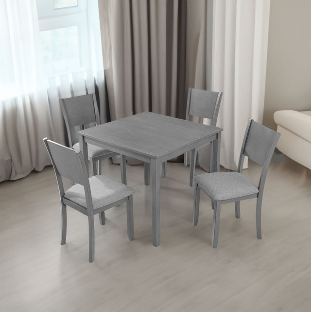 5 Piece Modern Dining Set, Square Wooden Dining Table with 4 Upholstered Chairs for Kitchen, Dining Room, Gray - V.I.P Digital Presence