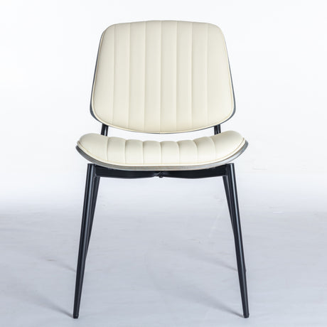 2-piece retro linen chair set with curved wooden backrest, cushioned seat, adjustable metal legs, (Beige PU) - V.I.P Digital Presence