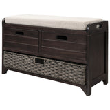 TREXM Storage Bench with Removable Basket and 2 Drawers, Fully Assembled Shoe Bench with Removable Cushion (Espresso)