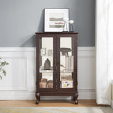 Dual door Curio cabinet with tempered glass mirror back panel and adjustable shelf display cabinet with light bulbs cherry color - V.I.P Digital Presence