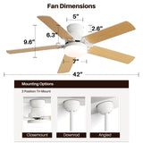 42 Inch Modern Ceiling Fan With 3 Color Dimmable Light 5 Blades Remote Control Reversible DC Motor White - V.I.P Digital Presence