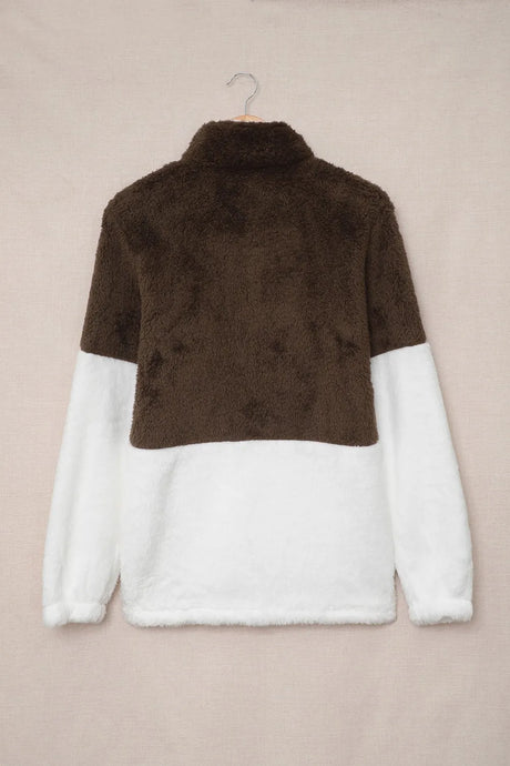 Color Block Half Zip Long Sleeve Fuzzy Sweatshirt - V.I.P Digital Presence