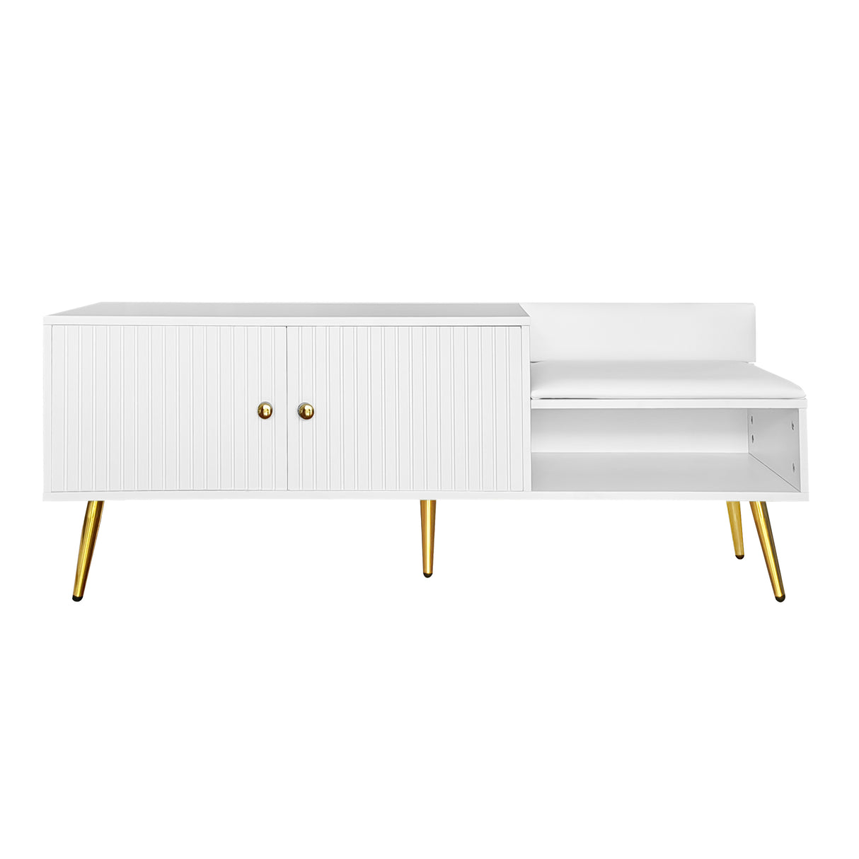 Modern Shoe Storage Bench with Hidden Storage and Upholstered Cushions for Bedside, Living Room and Entryway (White) - V.I.P Digital Presence