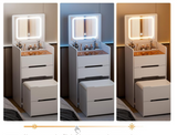 3 in 1 Vanity Desk with Plip Top Mirror,Small Make Up Vanity Set with Visible Glass Desktop,Compact Makeup Vanity with 3 Drawers - V.I.P Digital Presence