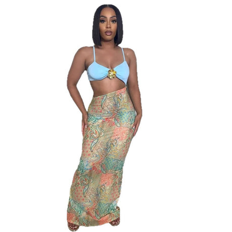 Women's Sexy Strapless Backless Halter Fitted Slant Hip Long Dress - V.I.P Digital Presence