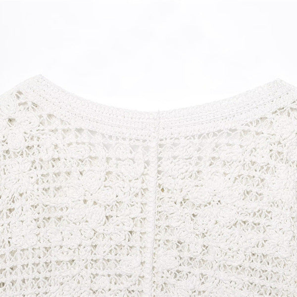 Style Women's Fashion Casual Long Sleeve Single Breasted Crochet Jacket - V.I.P Digital Presence