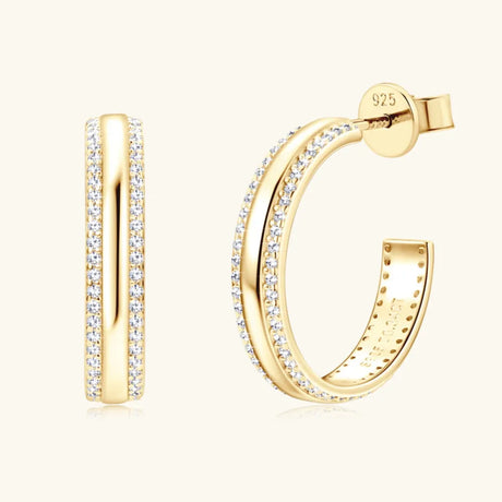 925 Sterling Silver Inlaid Moissanite C-Hoop Earrings - V.I.P Digital Presence