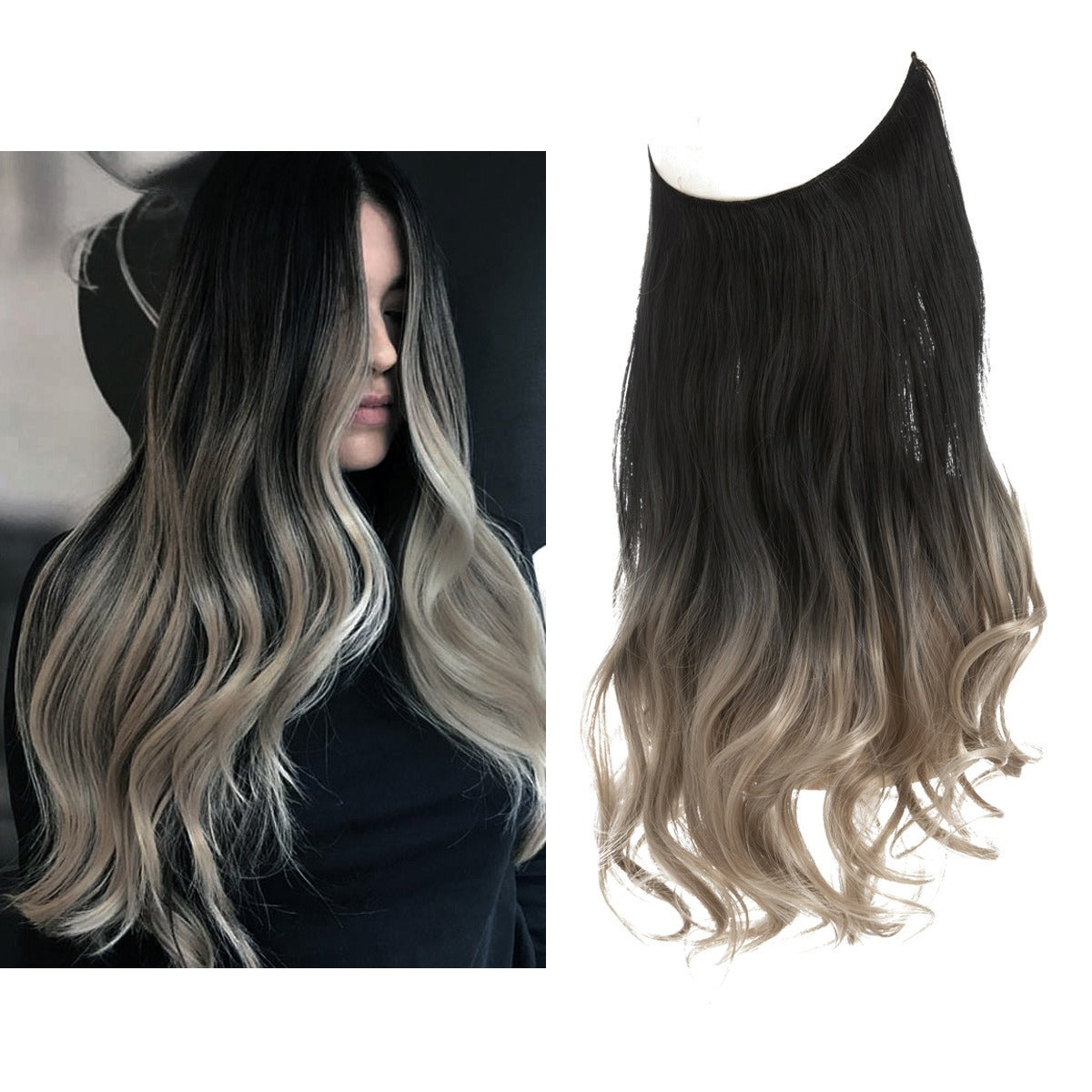 European And American Wig Piece Female Fishline Hair Extension Piece Chemical Fiber Matte High Temperature Silk Long Curly Human Hair - V.I.P Digital Presence
