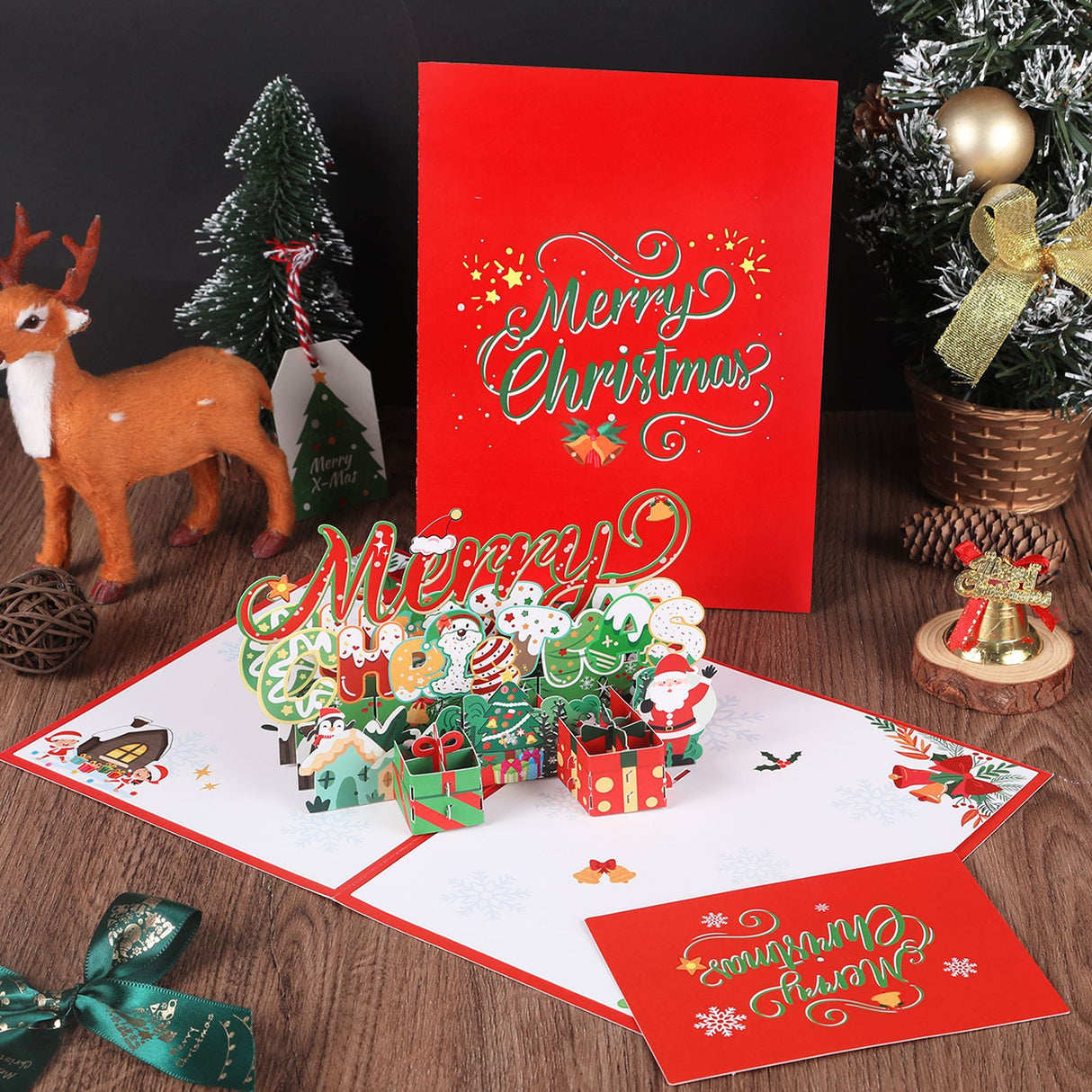 Christmas 3D greeting card, Christmas tree, little penguin cartoon, cute paper carving, handwritten message greeting card - V.I.P Digital Presence