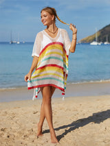 Cutout Striped Cover-Up with Tassel - V.I.P Digital Presence
