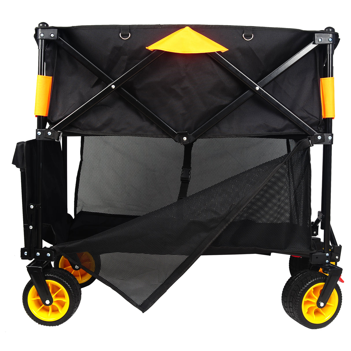 Big large capacity Folding cart Extra Long Extender Wagon Cart Folding Wagon Garden Shopping Beach Cart (black +orange) - V.I.P Digital Presence