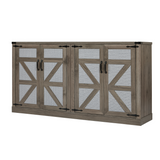 65-Inch Slate Gray Faux Rattan Sideboard with Barn Doors Rustic Sideboard, 4-Door Storage for Living Room, Entryway, Bedroom - V.I.P Digital Presence
