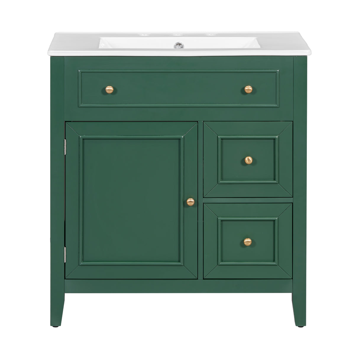 30" Bathroom Vanity with Sink Top, Bathroom Vanity Cabinet with Door and Two Drawers, Solid Wood Frame, One Package, Green - V.I.P Digital Presence