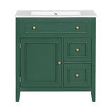 30" Bathroom Vanity with Sink Top, Bathroom Vanity Cabinet with Door and Two Drawers, Solid Wood Frame, One Package, Green - V.I.P Digital Presence