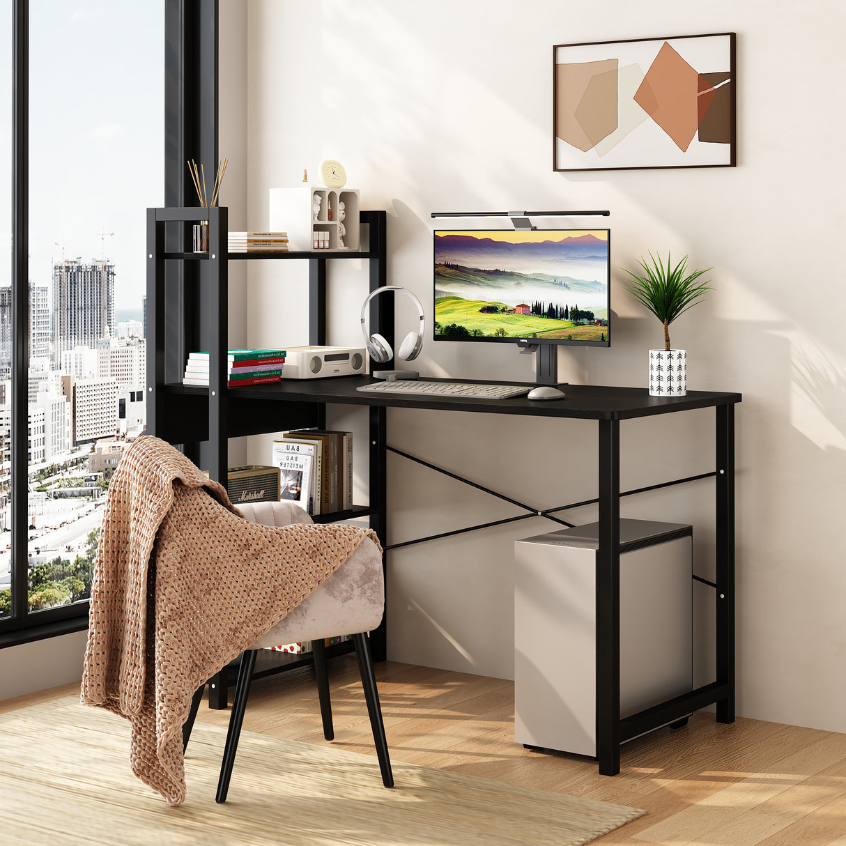 Bedroom desk, steel frame, computer desk, student desk, desk with 4 storage shelves, computer desk, metal and wood - V.I.P Digital Presence