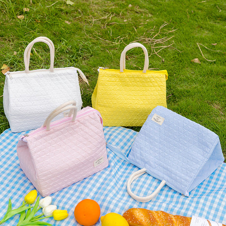ins style small fresh outdoor large capacity picnic insulation and cold storage bag fashionable diamond pattern zipper lunch box bag student lunch bag - V.I.P Digital Presence