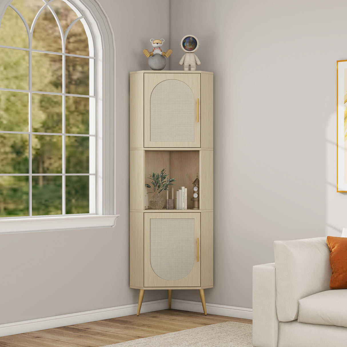 Corner cabinet ,Rattan door,Freestanding Corner Tables For Small Spaces, Corner Shelf Stand For Living Room, Kitchen, Bathroom - V.I.P Digital Presence
