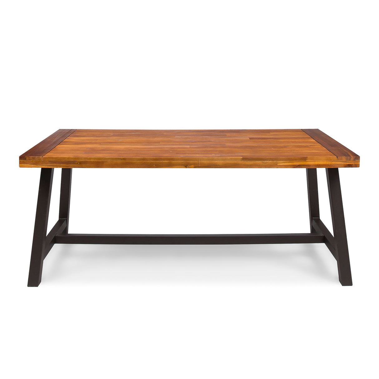 Carlie Outdoor Sandblast Finished Dining Table with Rustic Metal Finished Iron Legs - V.I.P Digital Presence