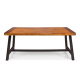 Carlie Outdoor Sandblast Finished Dining Table with Rustic Metal Finished Iron Legs - V.I.P Digital Presence