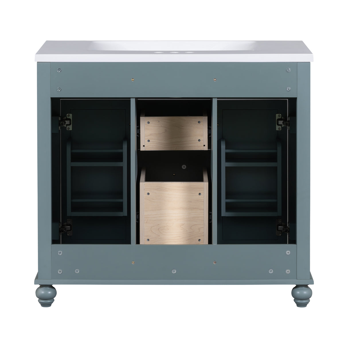 36 inch modern mirror cabinet with adjustable shelves, 2 soft closing doors, and 6 drawer storage cabinet door organizers - V.I.P Digital Presence