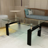 Rectangle Black Glass Coffee Table Clear Coffee Table Modern Side Center Tables for Living Room Living Room Furniture - V.I.P Digital Presence