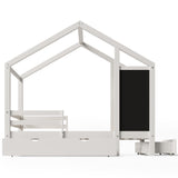 Full House Bed with Blackboard and Drawers Two assembly options White - V.I.P Digital Presence