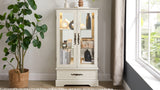Light colored glass cabinet Curio display cabinet with adjustable glass frame, 2 doors and 1 drawer, including white light bulbs - V.I.P Digital Presence