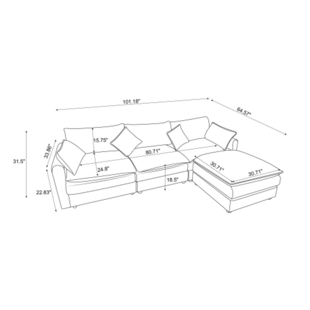Modular Sectional Sofa, 3-Seater Sofa with Ottoman, Modern L-Shaped Sofa for Living Room Bedroom Apartment - V.I.P Digital Presence