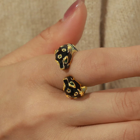 Black Panther Diamond Set Enamel Glazed Open Ring Fashionable and niche Design Jewelry for Women - V.I.P Digital Presence