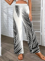 Fashionable and elegant striped leaf positioning printed wide leg pants for women - V.I.P Digital Presence