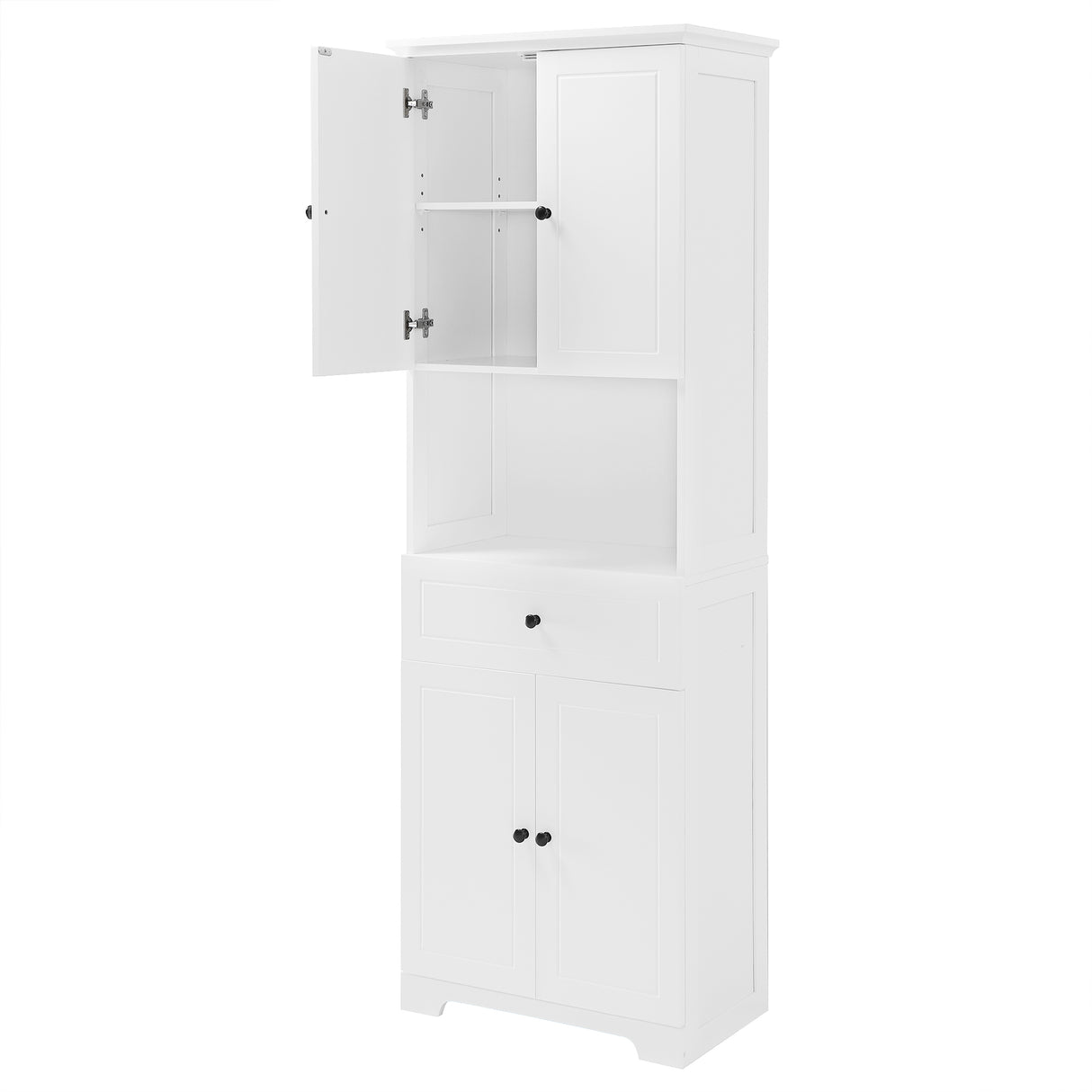 Tall Bathroom Cabinet with Four Doors, Large Storage Space Open Shelve, Upper Storage Cabinet, Whit - V.I.P Digital Presence