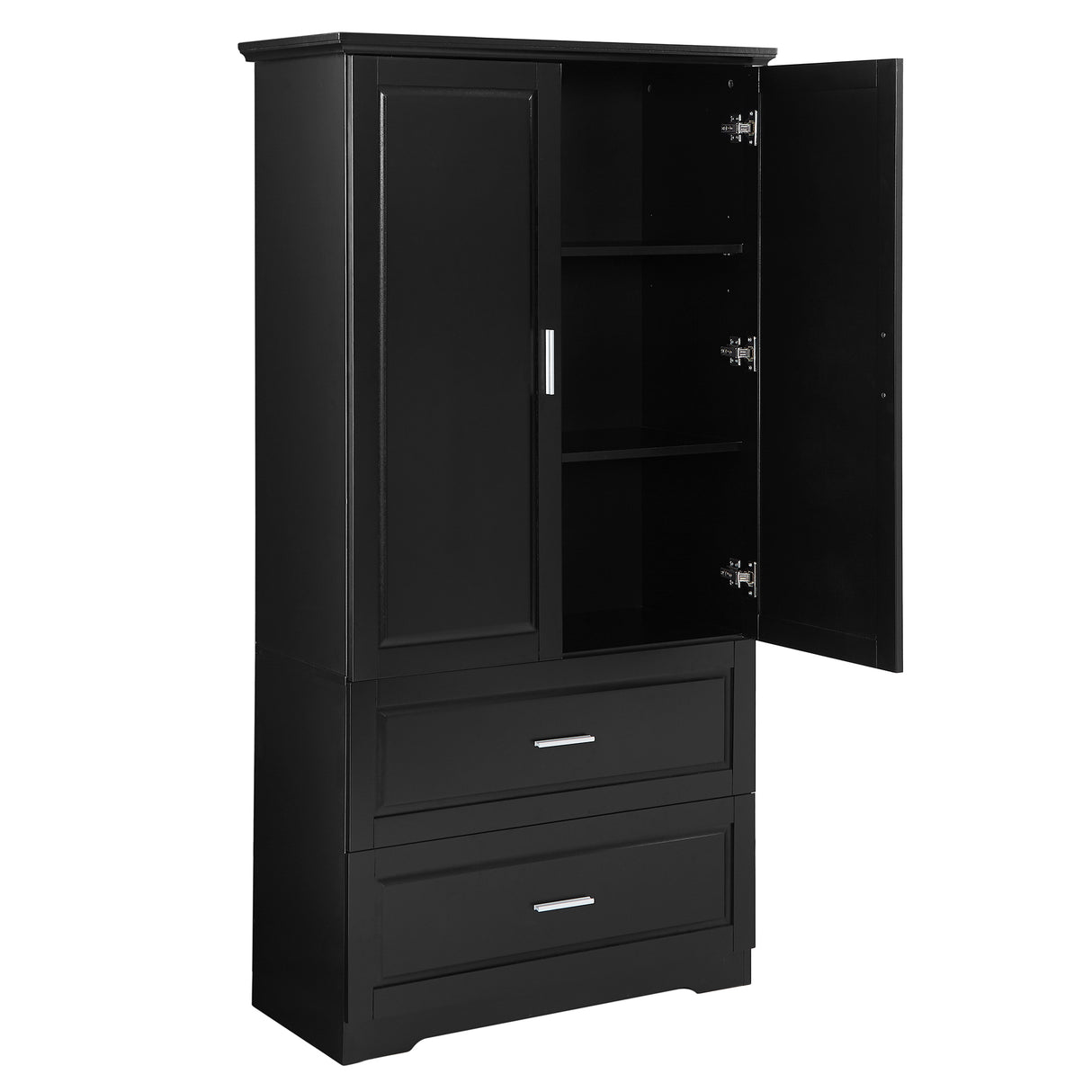 Tall Bathroom Storage Cabinet, Cabinet with Two Doors and Drawers, Adjustable Shelf, MDF Board, Black - V.I.P Digital Presence