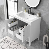 30" Bathroom Vanity with Sink  Multi-functional Bathroom Cabinet with Doors and Drawers Solid Frame and MDF Board, White - V.I.P Digital Presence
