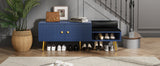 Modern Shoe Storage Bench with Hidden Storage and Upholstered Cushions for Bedside, Living Room and Entryway (Navy) - V.I.P Digital Presence