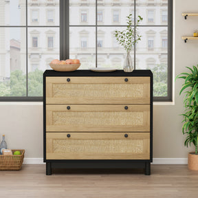 30.31"3-Drawers Storage Cabinet Rope Woven Drawer,for Bedroom,Living Room,Dining Room,Hallways,Black - V.I.P Digital Presence