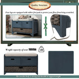 TREXM Storage Bench with Removable Basket and 2 Drawers, Fully Assembled Shoe Bench with Removable Cushion (Navy) - V.I.P Digital Presence