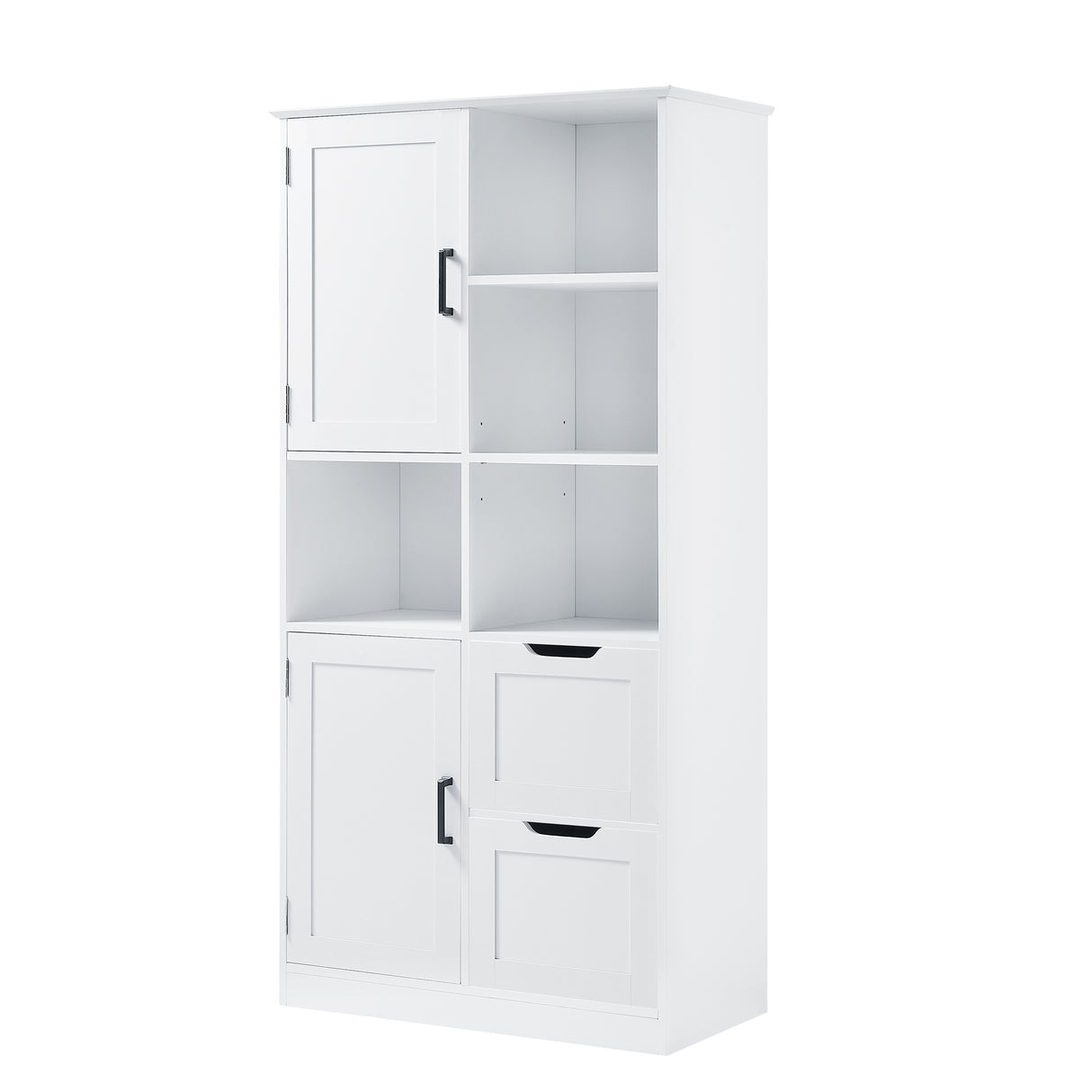 Bathroom storage cabinet with doors and drawers, multiple storage spaces, independent, open adjustable shelves, white - V.I.P Digital Presence