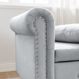 Grey Chaise Lounge Indoor Velvet Lounge Chair for Bedroom with Storage & Pillow Modern Upholstered Rolled Arm Chase Lounge - V.I.P Digital Presence