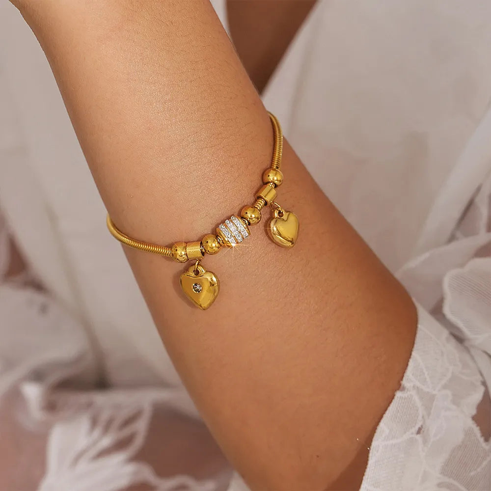 18K Gold-Plated Rhinestone Heart Charm Bracelet - V.I.P Digital Presence