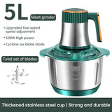 Electric Meat Grinders, 5L Food Processor, Stainless Steel Multifunctional Vegetable Slicer, Kitchen Chopper & Mixer - V.I.P Digital Presence