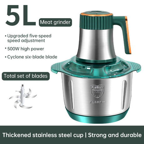 Electric Meat Grinders, 5L Food Processor, Stainless Steel Multifunctional Vegetable Slicer, Kitchen Chopper & Mixer - V.I.P Digital Presence